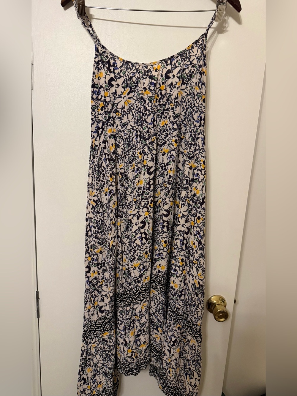 Angie Navy and White Floral Maxi with Yellow Details